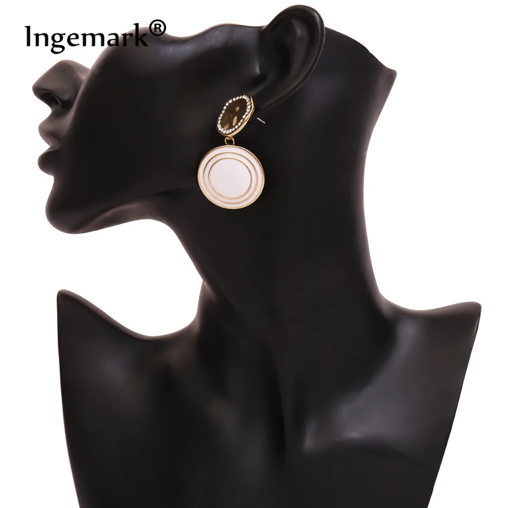 

Ingemark Exaggerated Geometric Big Round Circle Crystal Drop Earrings Punk Rock Screw Thread Dangle Earrings for Women Jewelry