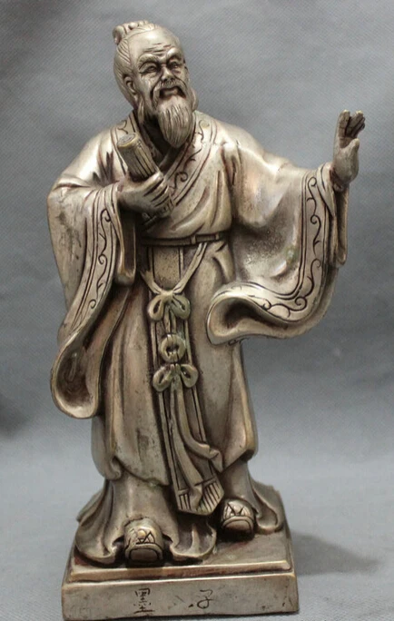 

S3610 9" Chinese Silver Famous Philosopher Litterateur Standing Mo-tse Mo Zi Statue D0317