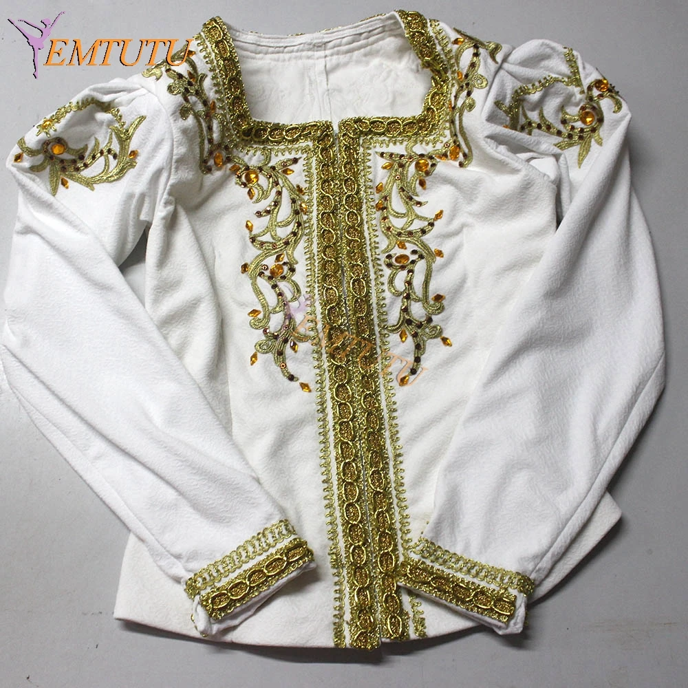 men's ballet tunic white gold boys male ballet top man ballet jacket
