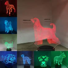 Dog Lamp 3D LED NightLight Bulldog Poodle Jack Russell Terrier Rottweiler Afghan Hound Basset Hound Dobermann Labrador Retriever