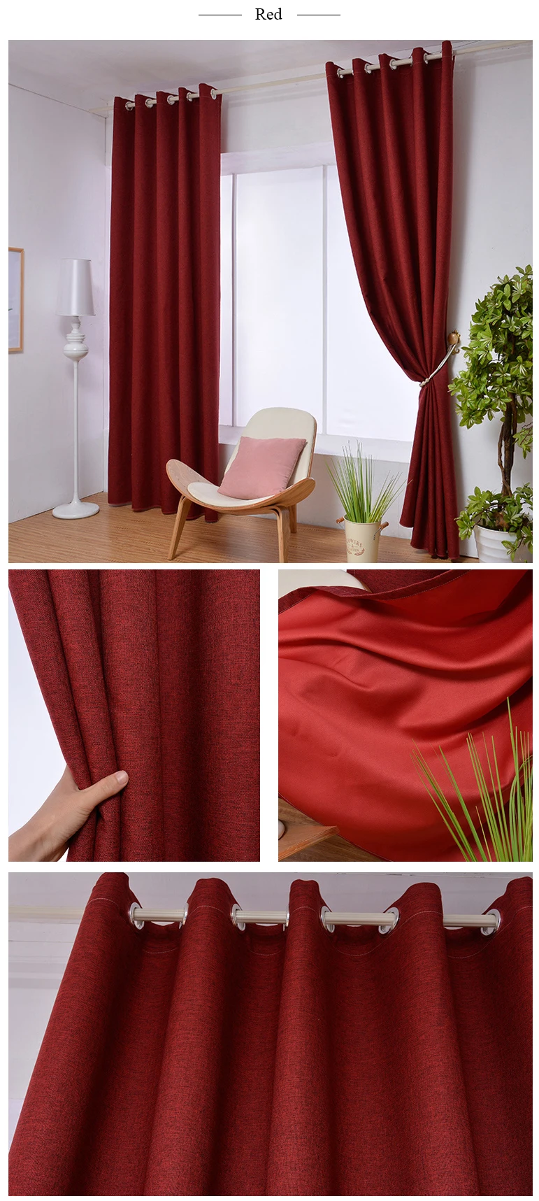 NORNE New Fabric Solid Color Faux Linen Blackout Curtains for Living Room Modern Bedroom Window Curtains Kitchen Curtains Blinds