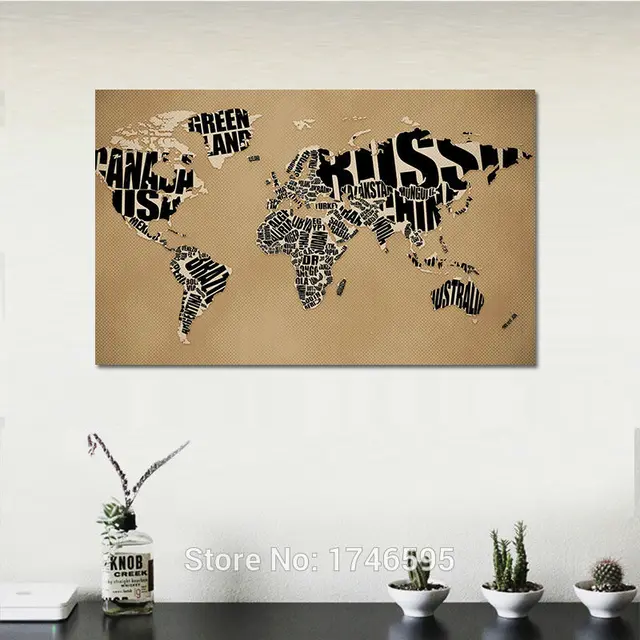 30x20 letters monogram design world map modern home decoration print painting on canvas for living room