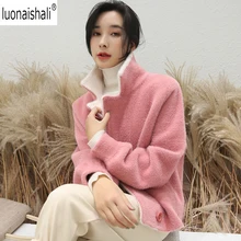 Простой стиль зимняя куртка из искусственного меха норки Женская свободная двубортная Женская парка карманы куртка пальто chaquetas Женское пальто