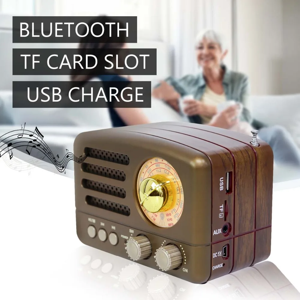 

130x90x70mm Portable Vintage Retro Radio AM FM SW bluetooth Speaker TF Card Slot USB Charging Home Travel Mini Radio