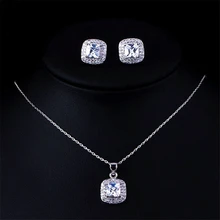 Роскошные квадратные серьги-гвоздики из серебра 925 пробы с кубическим цирконием, короткое ожерелье с подвеской, S925 свадебный подарок, ювелирный набор