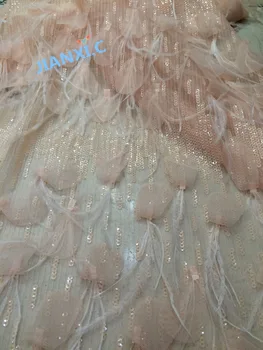

good looking 3d feather embroidery tulle fabric fashion CiCi-120908 african net lace fabric with sequins