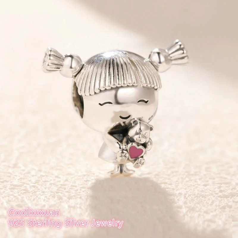

2019 Mother's Day 100% 925 Sterling Silver Girl with Pigtails Charm Pink Enamel beads Fits Original Brand bracelets Jewelry