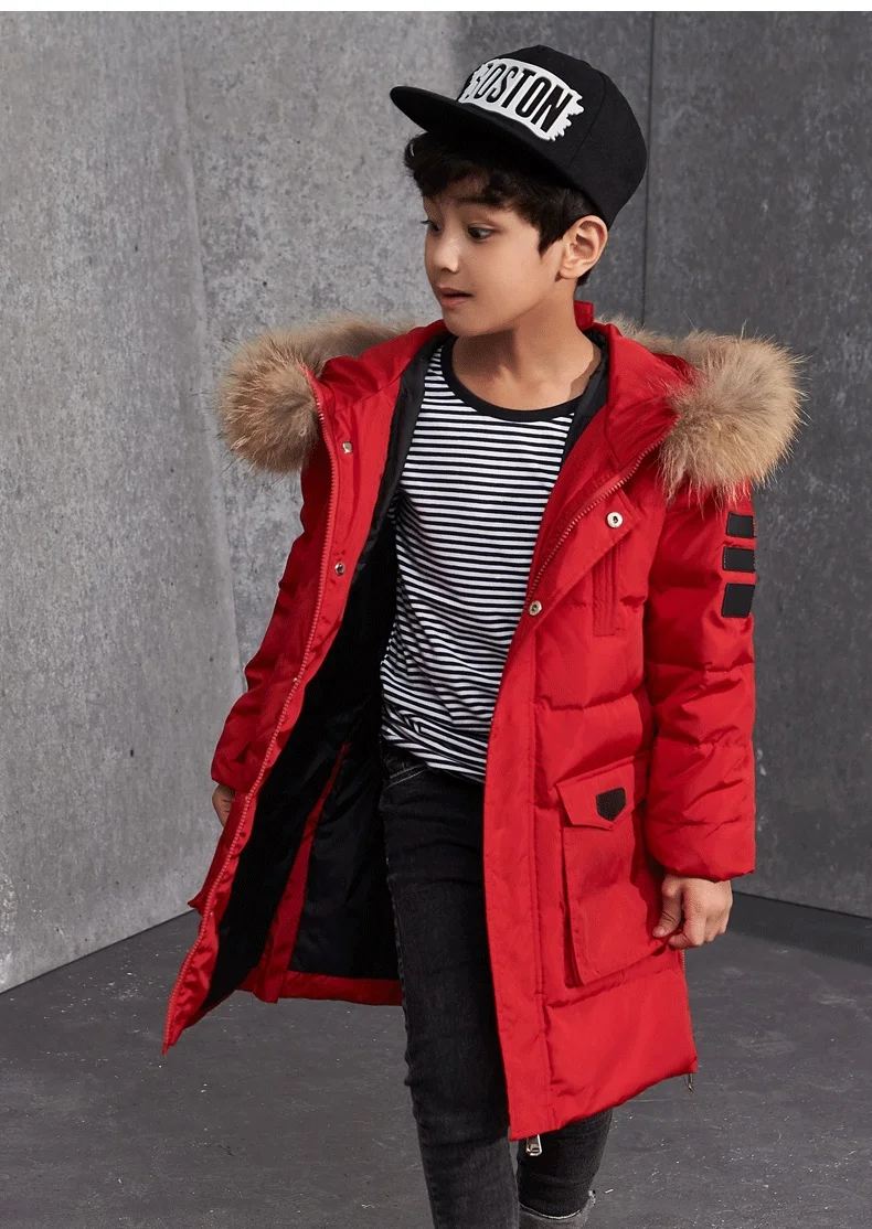 Зимние куртки для мальчиков с меховым капюшоном, подростковые зимние пальто для мальчиков, детские куртки-пуховики, детская верхняя одежда