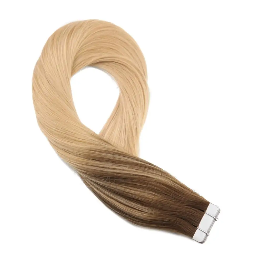 

Moresoo Tape in Hair Extensions 100% Remy Human Hair Extensions Glue on Hair Balayage Color #8/27 2.5g/PCS 50G/20PCS/Pack
