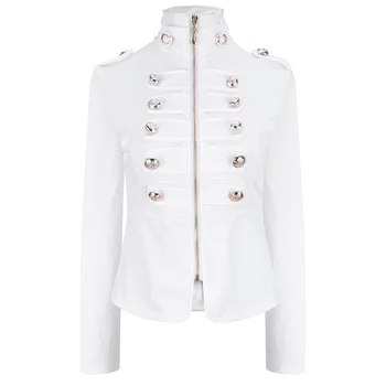 

Women Spring and Autumn Fashion Stand-Up Collar Long-Sleeved Jacket Slim Double-Breasted Jacket Popular(White,S)