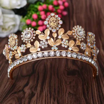 

Gold Leaf Crystal Zircon Bridal Diadem Headpiece Rhinestone Princess Girls Tiara and Crown Wedding Hair Jewelry Accessories VL