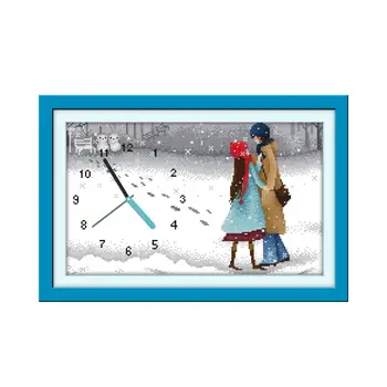 

Joy Sunday Arabic Digital Watch Hanging Cross-stitch Kit Manual Winter Snow Pair of small lovers Romantic Warm Wall clock