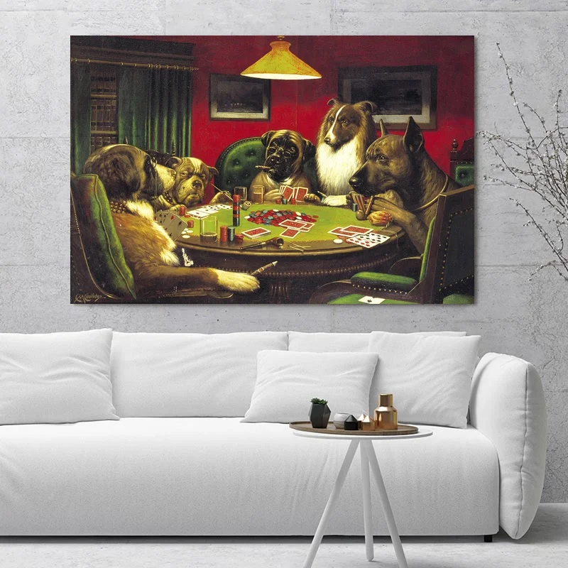 

Dogs Playing Poker Cards Funny Fantasy Wall Decor Posters Art Canvas Poster Printing For Room 90x60cm