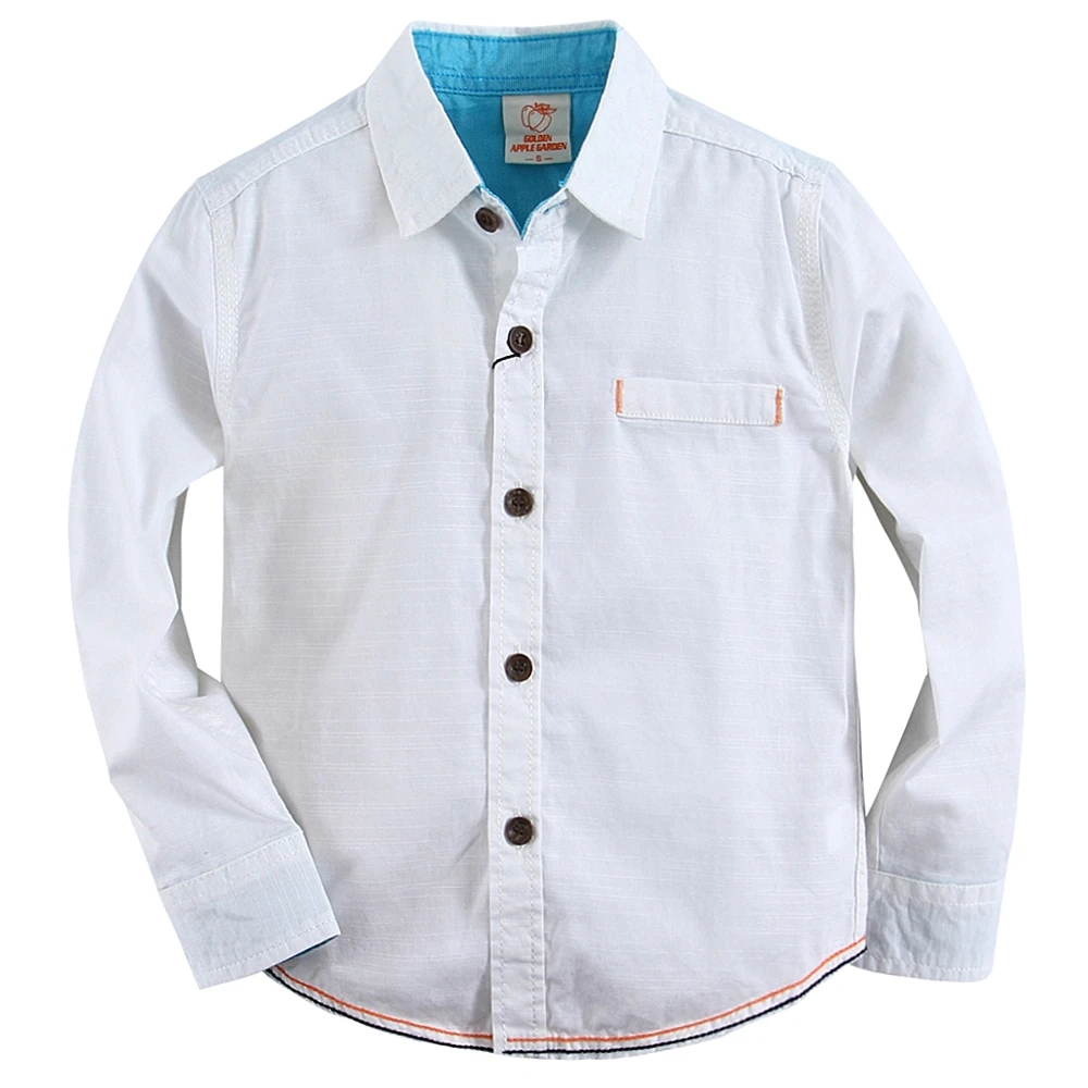 Toddler boy shirt long sleeve woven cotton 100 LS151201A solid white