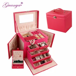 Guanya Marca Gran Caja de Joyería de Cuero Reloj Perlas Aros Caja de Almacenamiento de Accesorios Negro Blanco Rojo Organizador Caja de Regalo Guanya Marca Gran Caja de Joyería de Cuero Reloj Perlas Aros Caja de Almacenamiento de Accesorios Negro Blanco Rojo Organizador Caja de Regalo