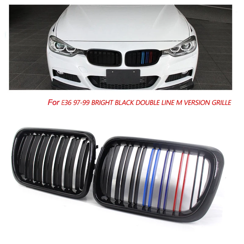 

High Quality 1 Pair Front Kidney Grille Gloss Black M-Sport Dual Slat For BMW E36 1997-1999 3-Series