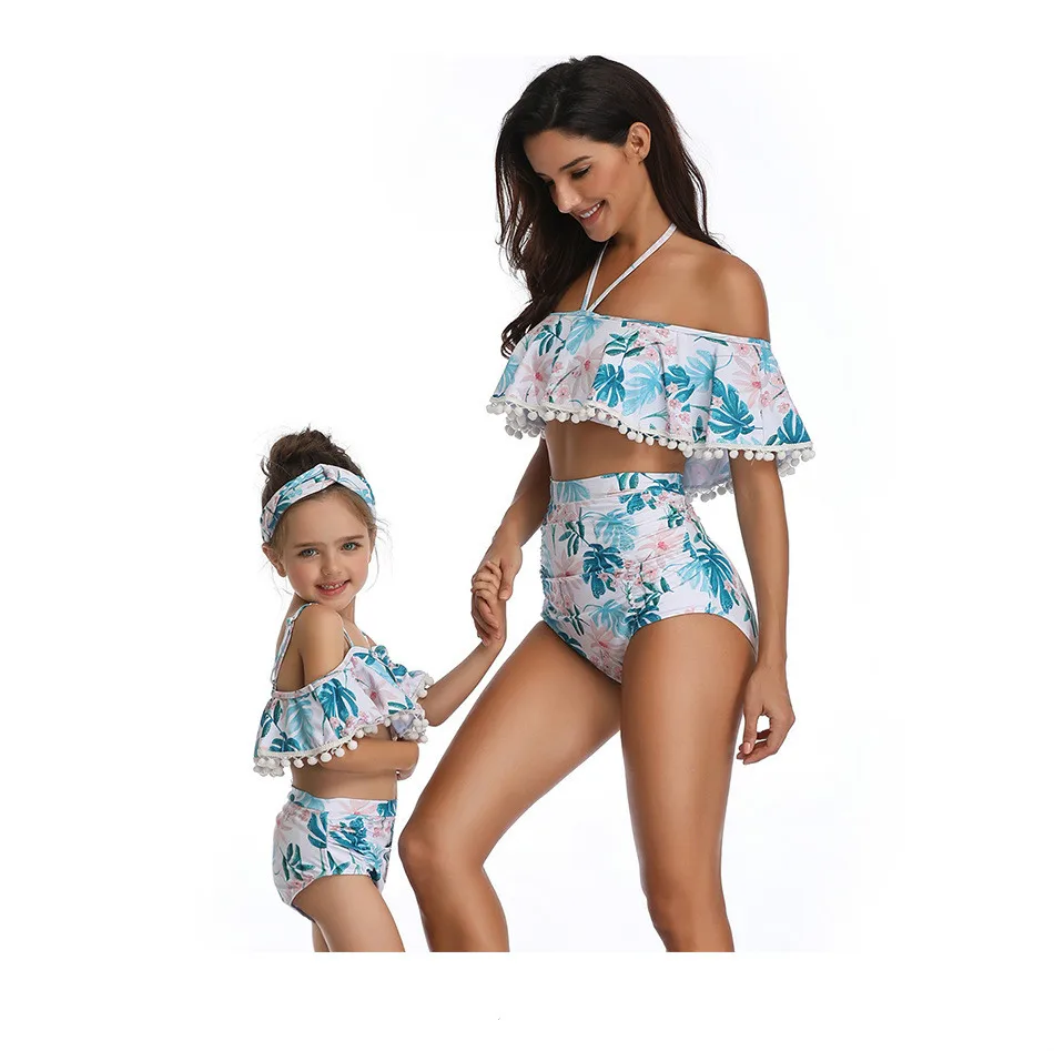 Летние купальные костюмы для мамы и дочки; одежда для мамы и дочки; одинаковый семейный женский купальник; сексуальный комплект бикини для ванной для маленькой девочки
