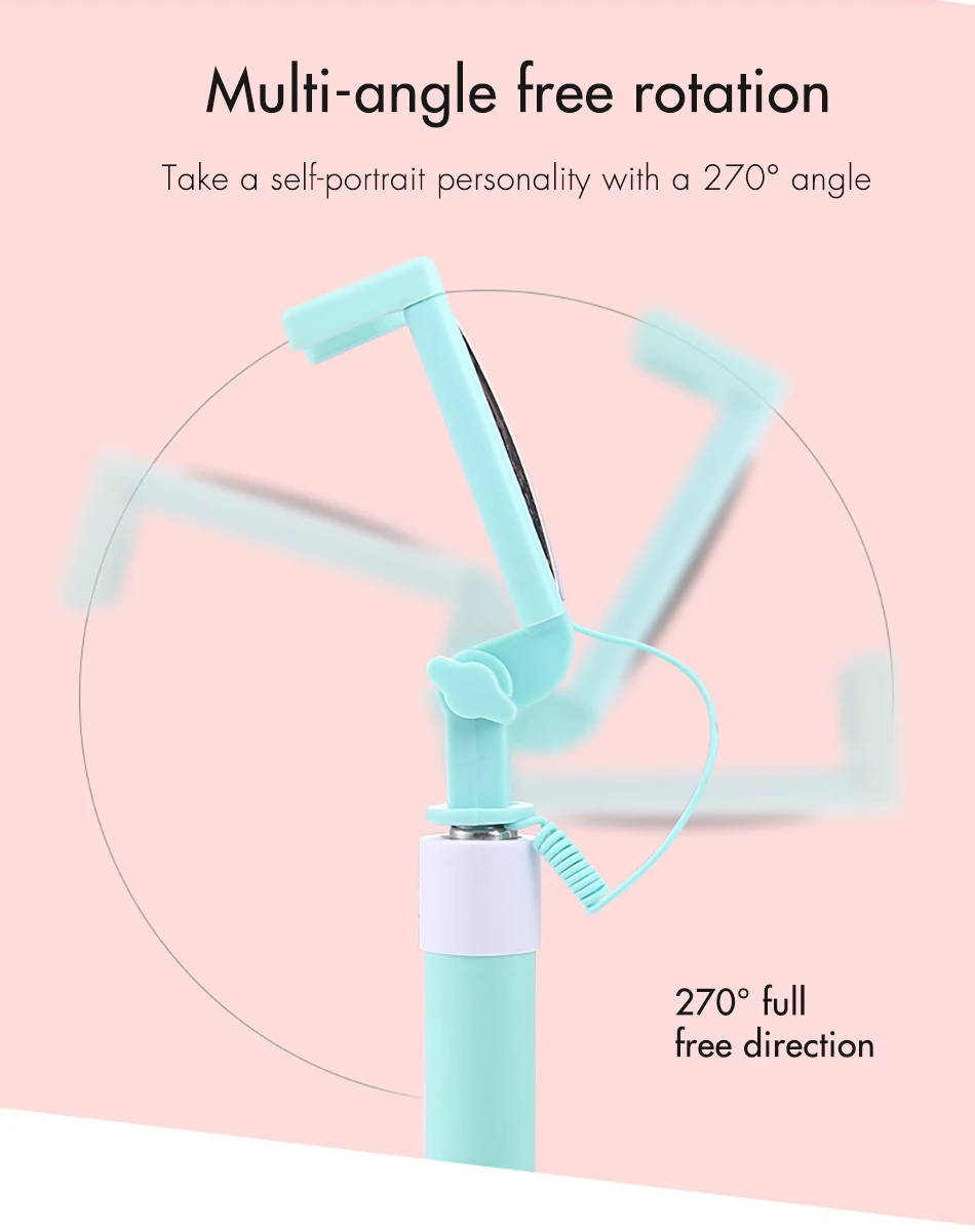 !ACCEZZ Mini Wired Selfie Stick IOS For iPhone X XR XS MAX 8 7 6 For Huawei Samsung Monopod Foldable Portable Selfiestick Mirror (11)