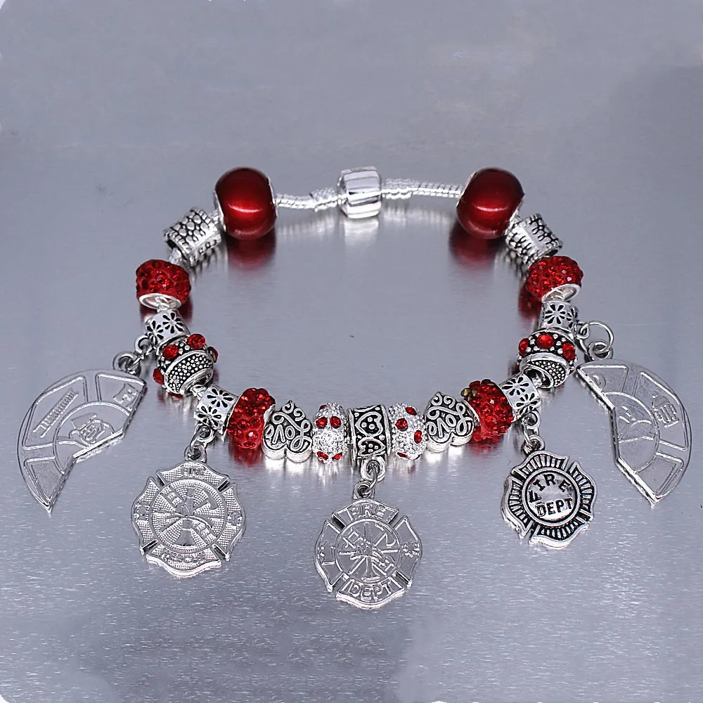 

Double Nose Big Hole Beads Fire Dept Fire Rescue Firefighter Bracelets FD Badge Souvenir Gifts Jewelry For Wife and Husband