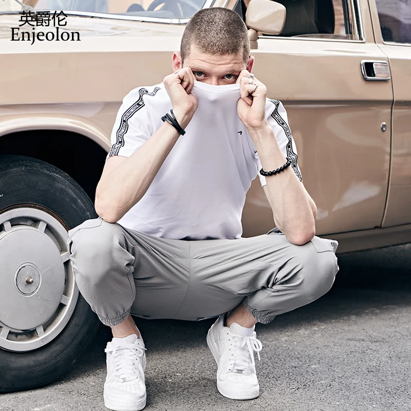 

Enjeolon 2019 new summer t shirt men Fashion men clothes loose style summer short sleeve tees men cotton tees 3XL t7347
