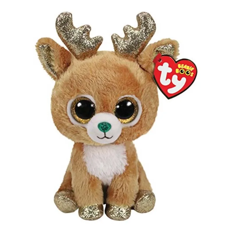 

Ty Beanie Boos 6'' 15cm Glitzy - reindeer Plush Regular Soft Big-eyed Stuffed Animal Collection Bird Doll Toy With Heart Tags