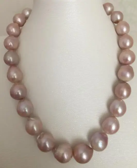 

huge 13-15mm south sea baroque lavender pearl necklace 18inch 925silver