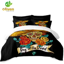 Golden Sugar Skull Bedding Set Colorful Flowers With Hat Print Duvet Cover Set Tribal Quilt Cover Pillowcase Day of the Dead D35 Golden Sugar Skull Bedding Set Colorful Flowers With Hat Print Duvet Cover Set Tribal Quilt Cover Pillowcase Day of the Dead D35