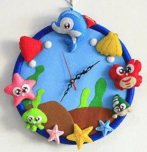 Cartoon home wall clock fabric felt kit DIY sewing set
