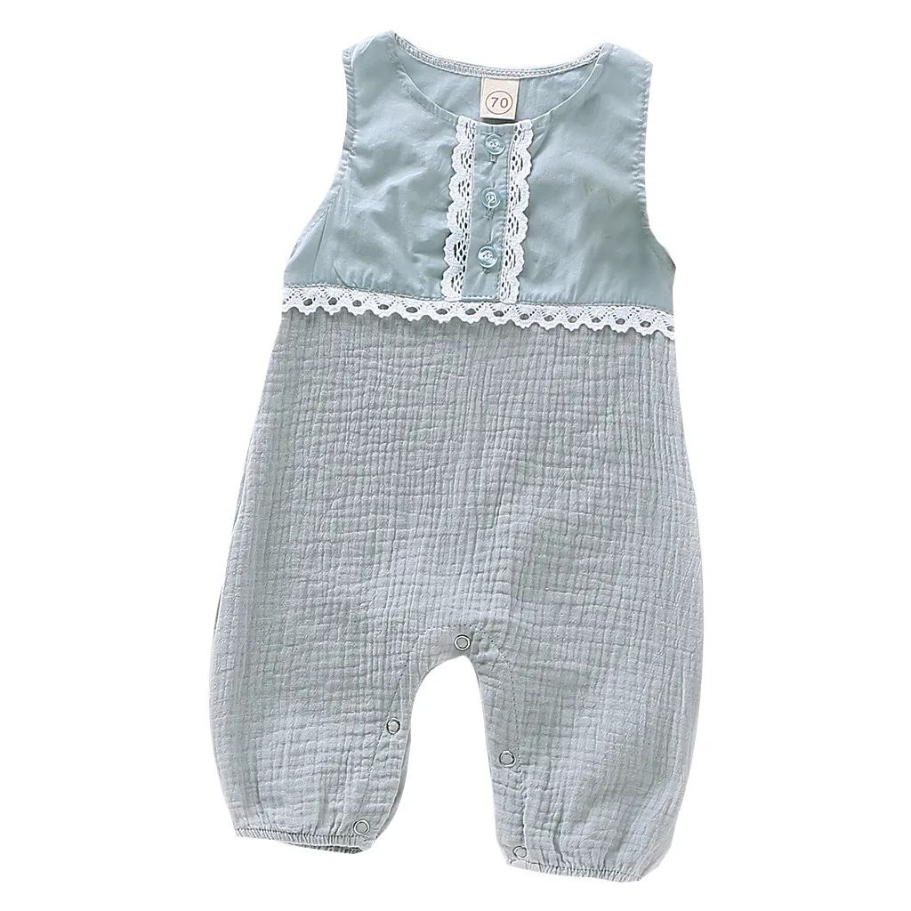 

Newborn Infant Baby Girl Boy Linen Solid Lace Romper Jumpsuit Clothes Outfits