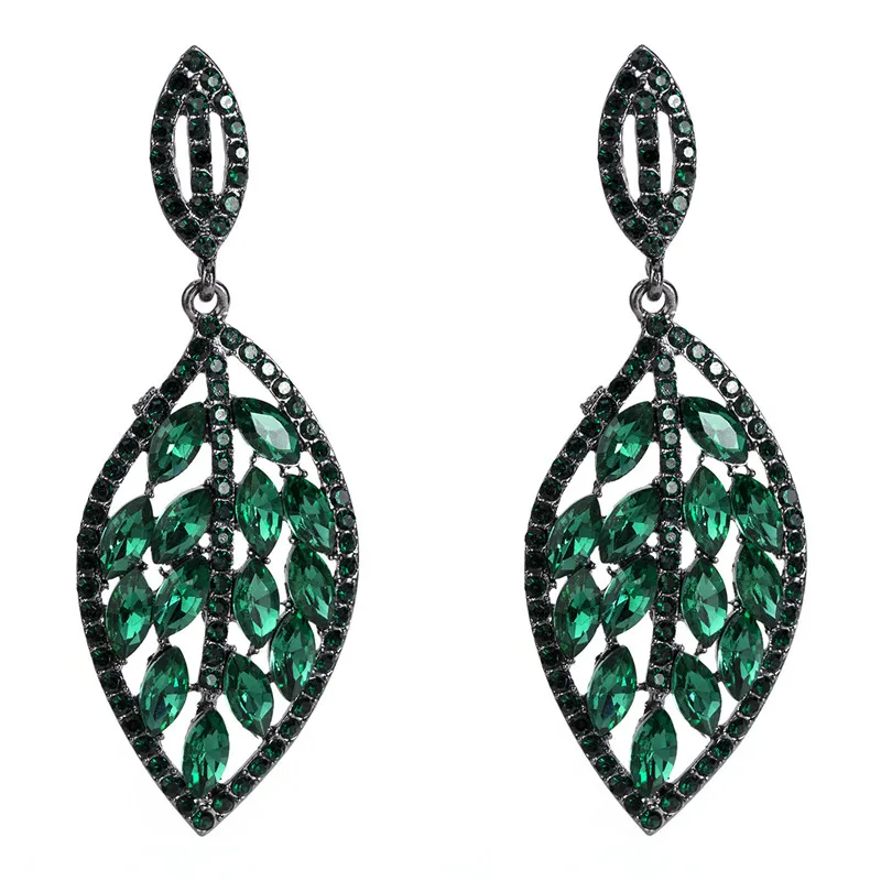 LUBOV 5 Colors Crystal Stone Leaf Pendant Dangle Earrings Multiple Rhinestone Decoration Women Drop Gift Jewelry 2019 | Украшения и