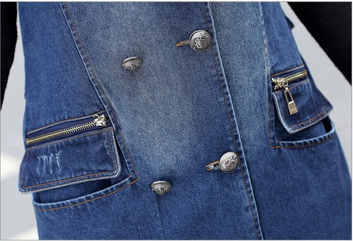 UHYTGF осенний джинсовый жилет для женщин Корейский плюс размер двубортный без рукавов джинсовый женский длинный жилет элегантный женский жилет 153
