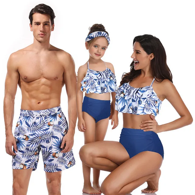 Dad Son Swimwear Beach Bath Swimsuits Family Look Bikini Mommy and Me Clothes Mom and Daughter Matching Dresses Outfits - Цвет: as picture 5