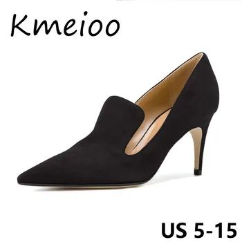 

Kmeioo Shoes Women US Size 5-15 Slip on Loafer High Heel Stilettos Pointed Toe Pumps Slide Suede Prom Shoes 8 CM Spring Fashion