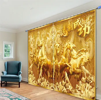 

Curtain Blackout 3D Window Curtains For Living Room Bedroom Drapes Cortinas Rideaux Customized size Golden Horse Cushion cover