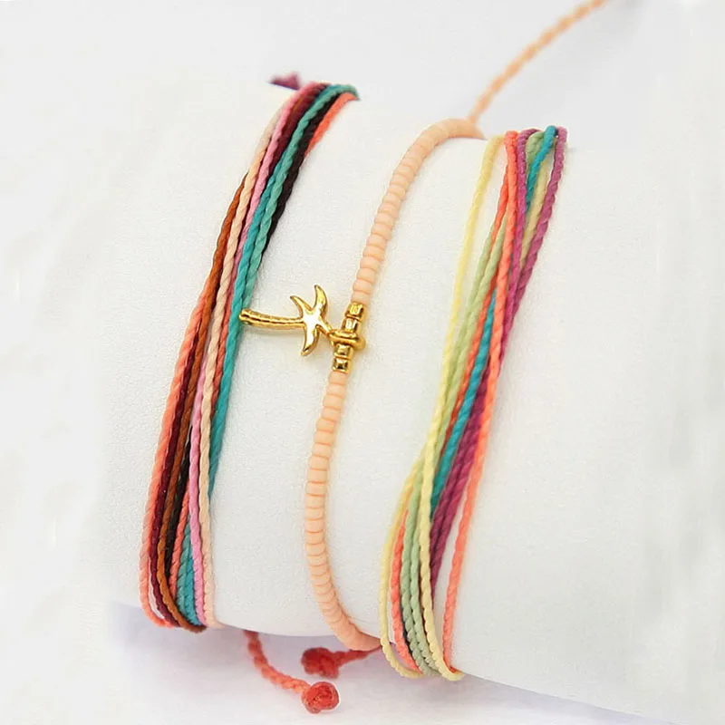 

3D bitty palm tree charms friendship bracelet pack bileklik rope string cord bracelets for women boho bohemian bracelet bijoux