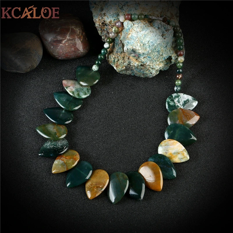 

KCALOE Colorful India Agate Necklace Hyperbole Big Natural Stone Vintage Accessories Collares Mujer 2017 Chokers Necklaces