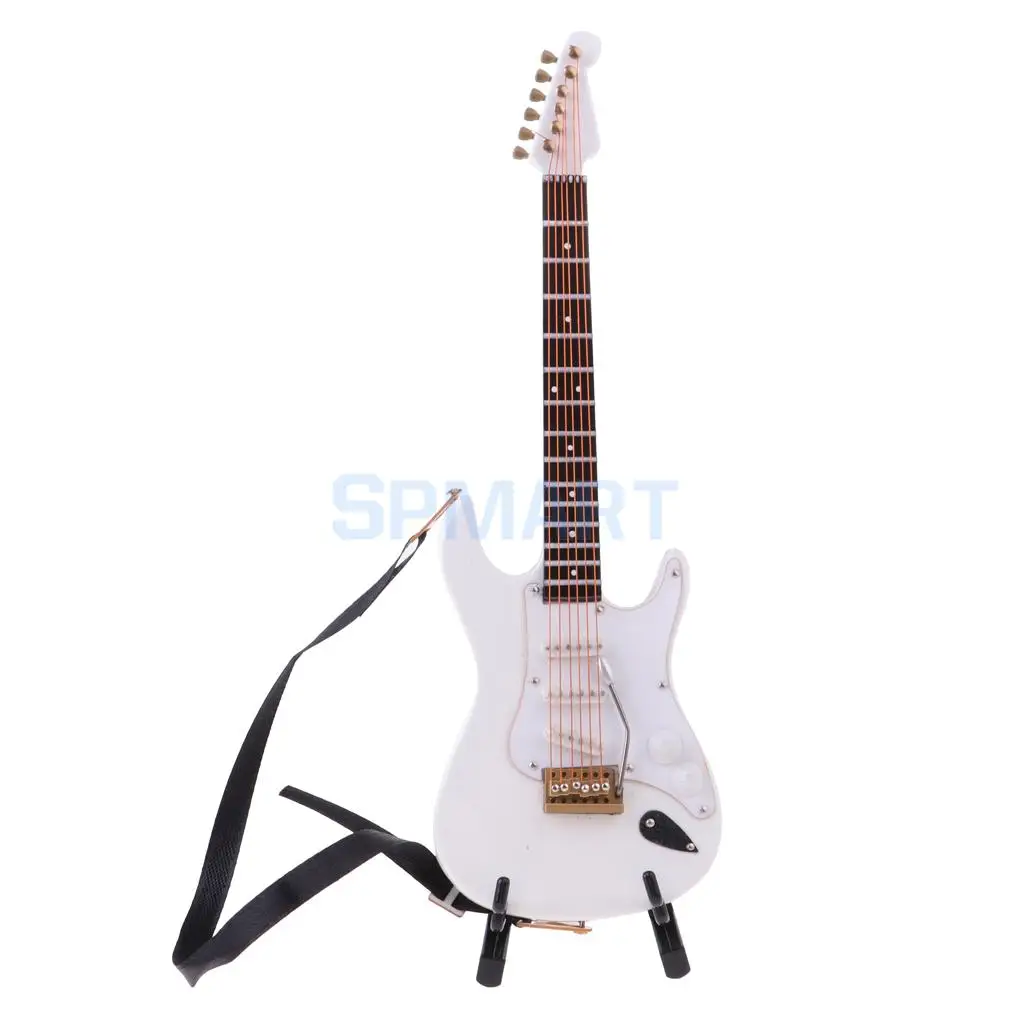 1/6 Scale Dollhouse Miniature Wooden 6-Ctrings Electric Guitar Musical Instrument Model w/ Stand for Dolls Accessory