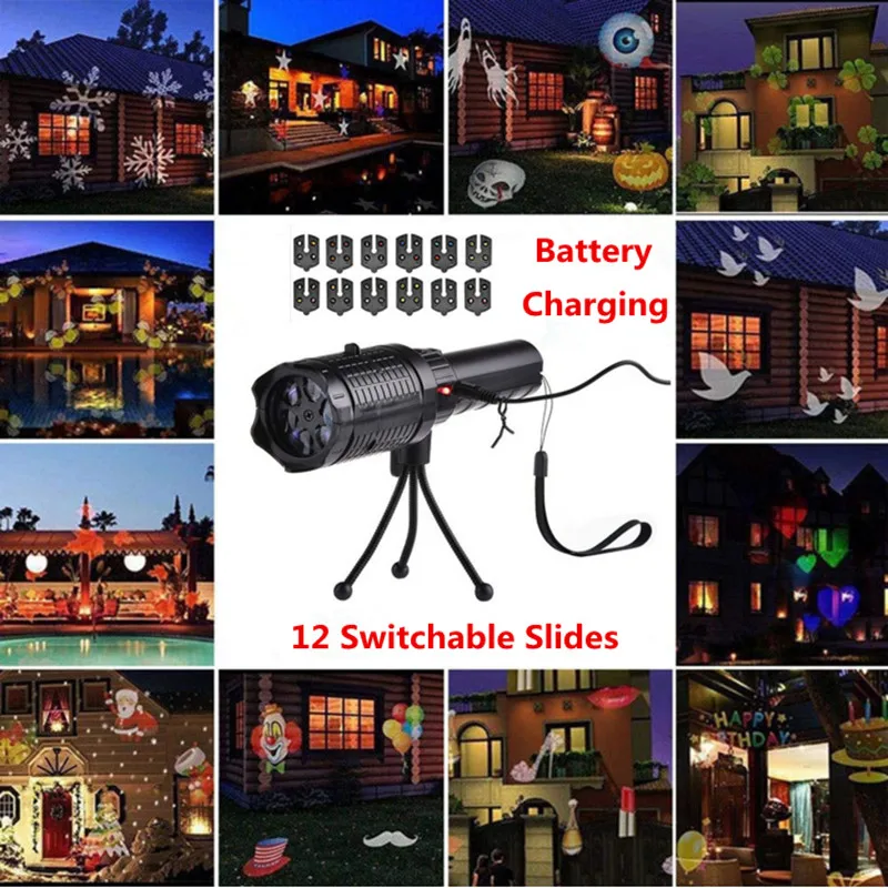 

LED Projector Flashlight Battery Operated Christmas Portable Projector Light 12 Pattern Halloween Birthday Party Lighting