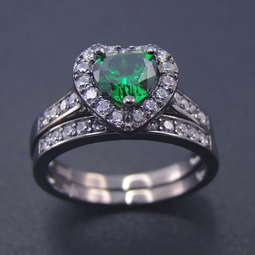 women jewelry wedding rings 100 925 sterling silver ring sets green heart shape ring cubic zirconia engagement jewelry ring set - Heart Wedding Ring Set women jewelry wedding rings 100 925 sterling silver ring sets green heart shape ring cubic zirconia engagement jewelry ring set - Heart Wedding Ring Set
