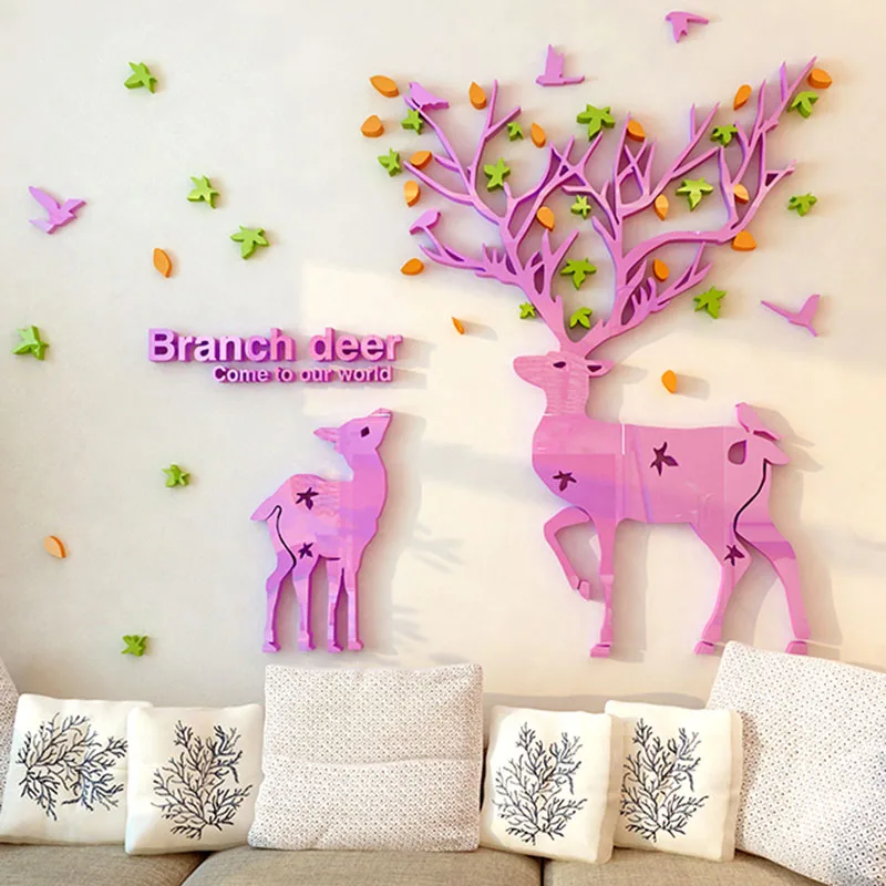 

Colored Fairy Tale Deer Design Acrylic Wall Stickers DIY Kids Room Coffee Shopping Mall Wall Decorations Sticker