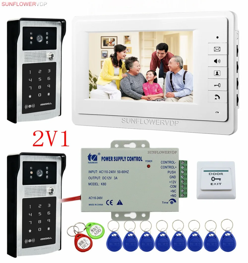 For 2 Doors Intercom Video Intercoms Rfid Keypad Camera Video Call Intercom Door With 7\ Color Indoor Monitor Videophone Wired