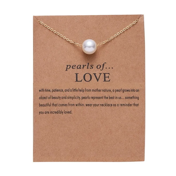 

Fashion Pearls of LOVE Wish Message Card Clavicle Necklace for Women Gold Short Chain Choker Necklaces as Gifts to Family