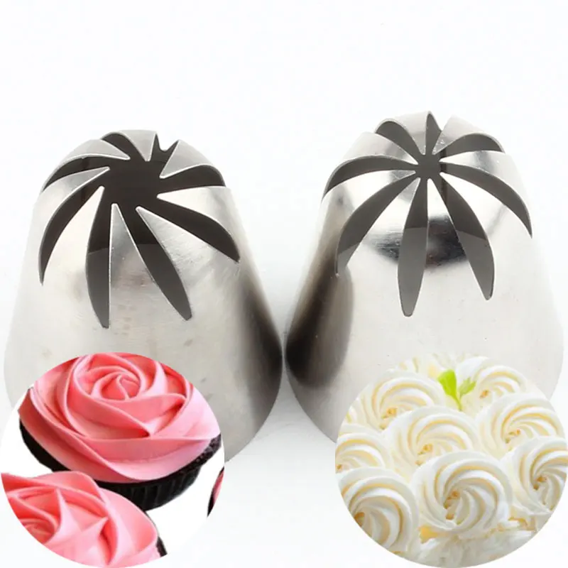 

Russian Tips Pastry Large Size 2 Pcs Cream Steel Stainless Nozzle Icing Piping Set Decorating Cupcake Cakes Baking Tools