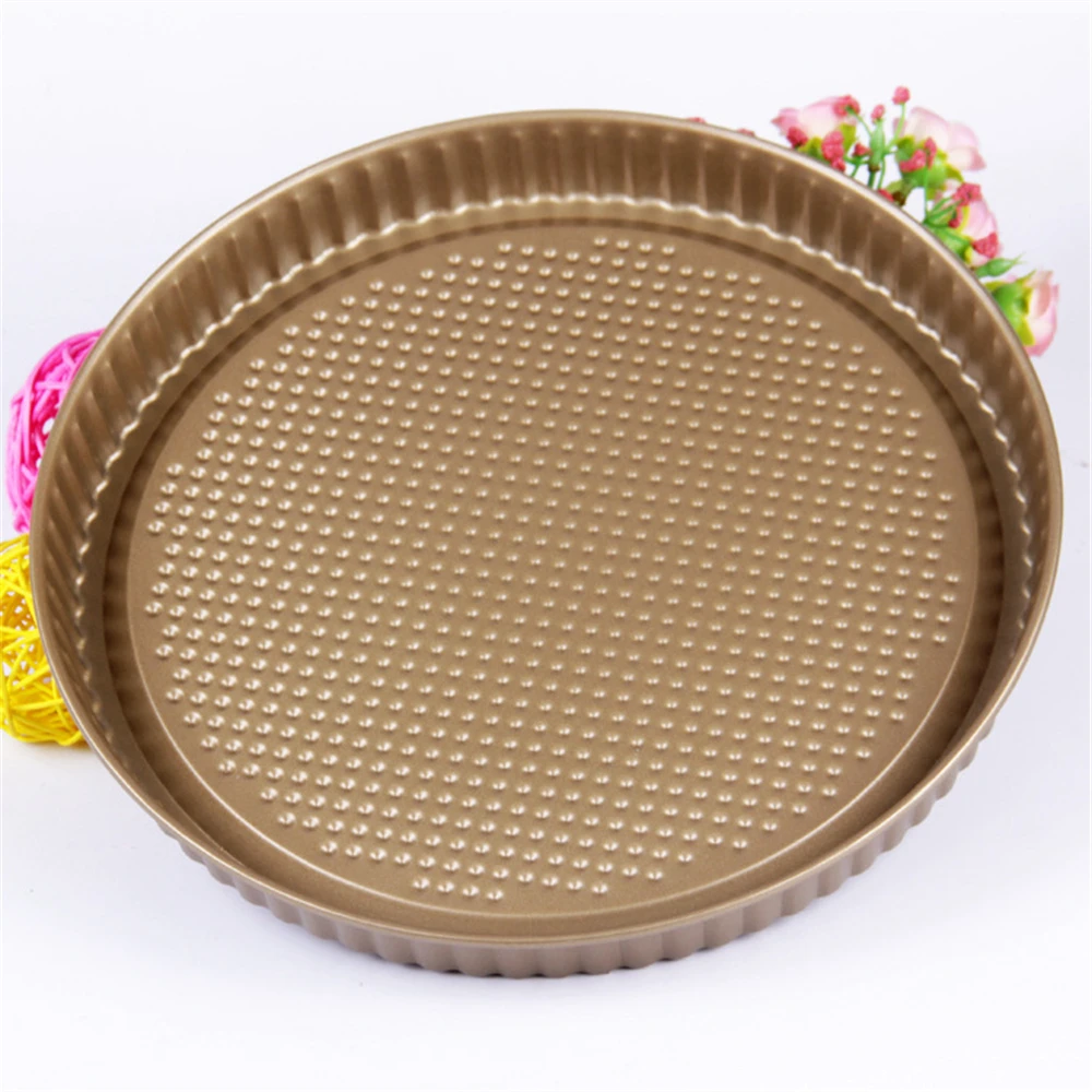 

AMW 10 Inches Baking Utensils Accessories Gold Color Pizza Tools Nonstick Pizza Pan Plate Tray Kitchen Metal Bakeware CC1028