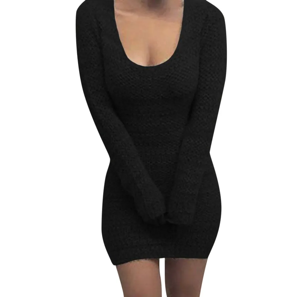 Черный SAGACE Sexy Bodycon Long Knitted Women Ladies Pullover Sweater Dress High Quality Ladies Pullover Women S Knitted Sweater Dress - Цвет: Черный