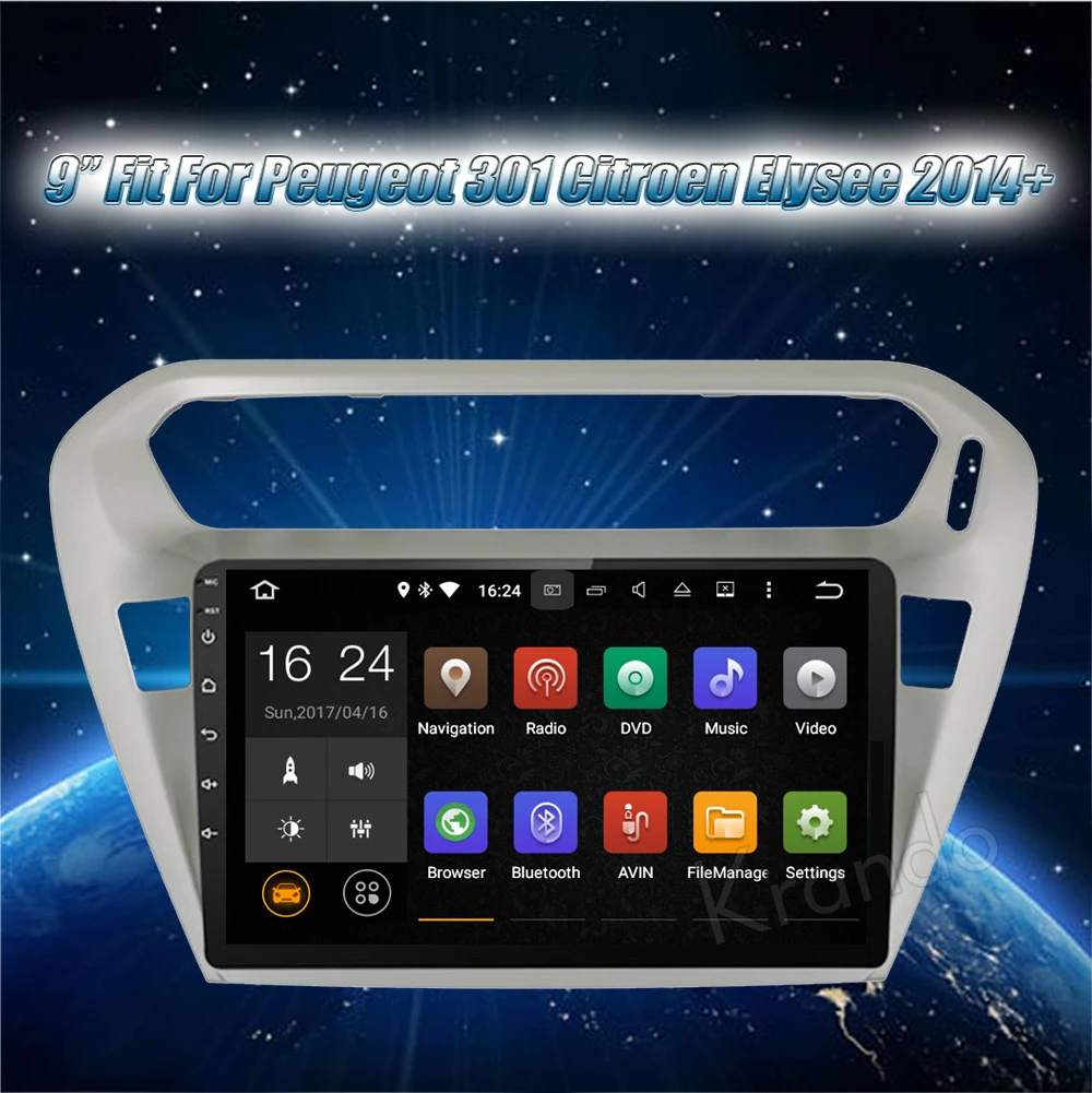 Perfect Krando Android 8.1 10.1"(no dvd) car gps radio for peugeot 301 citroen elysee 2014+ multimedia system navigation 4G LTE 2G RAM 1