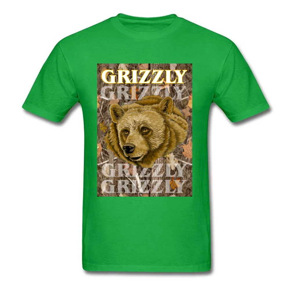 Grizzly T-Shirt Short Sleeve Casual Brand Men Thanksgiving Day Tops Shirts Casual Top T-shirts Round Collar Cotton Grizzly green
