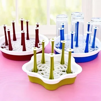 

New Round / Flower pp plastic 8 cup drying holder with tray mug drain shelf holder for kitchen accessories