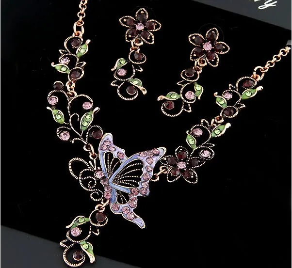 

Fashion SBY0869 Necklace Stud Earrings Chain Jewelry Sets Choker Necklace Wedding Bow Necklaces and Earrings for Women