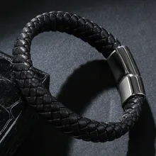 Мужские украшения панк из плетеной кожи, ручной работы Веревка Цепь мужской браслет Модный магнитный браслет со стальными элементами мужские наручные браслеты подарки